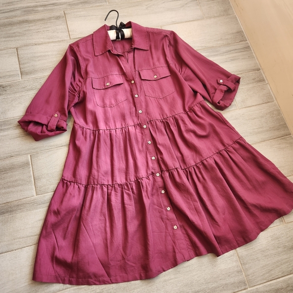 Westbound Women's Mini Dress XL Burgundy Red Tiered Babydoll Relaxed Fit A-line - Picture 3 of 12
